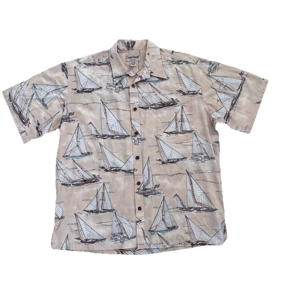Cooke Street Honolulu Mens Hawaiian Print Shirt XL Sailboats Resort